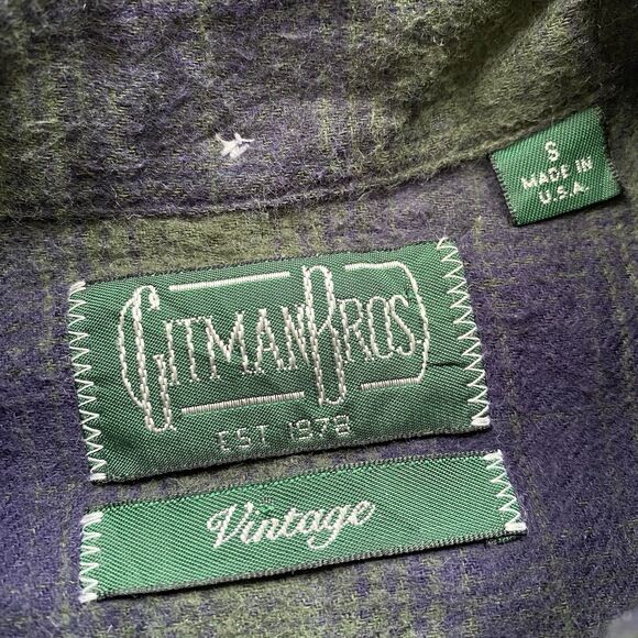 Gitman Vintage Shadow Plaid Flannel Shirt Small Green Blue Cotton Made in USA - Picture 4 of 8